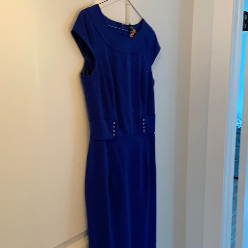 Blue cap sleeve midi dress